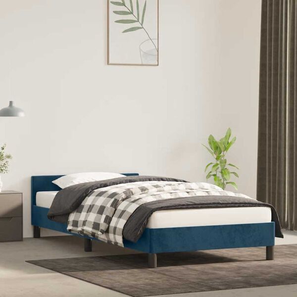 vidaXL Cadre de lit sans matelas bleu fonc&eacute; 90x200 cm velours