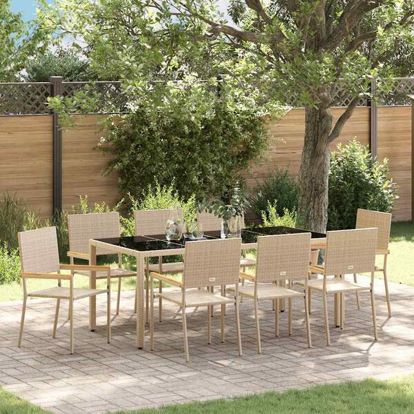 vidaXL Ensemble de salle &agrave; manger pour jardin 9 pcs Beige polyrotin