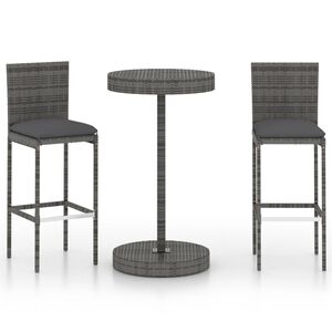 vidaXL Ensemble de bar de jardin 3 pcs et coussins R&eacute;sine tress&eacute;e Gris