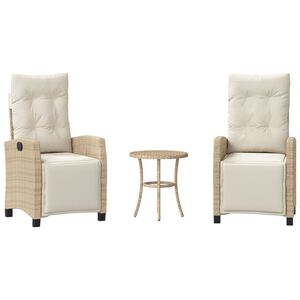 vidaXL Ensemble de bistro 3 pcs avec coussins beige r&eacute;sine tress&eacute;e