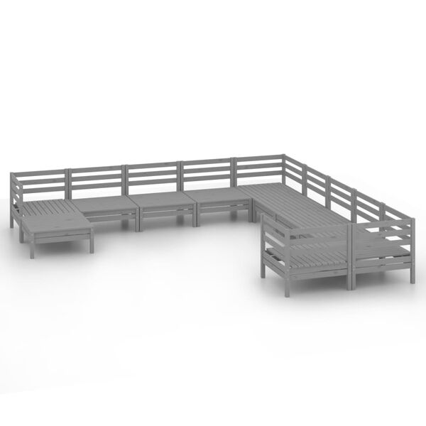 vidaXL Salon de jardin 11 pcs Gris Bois de pin massif