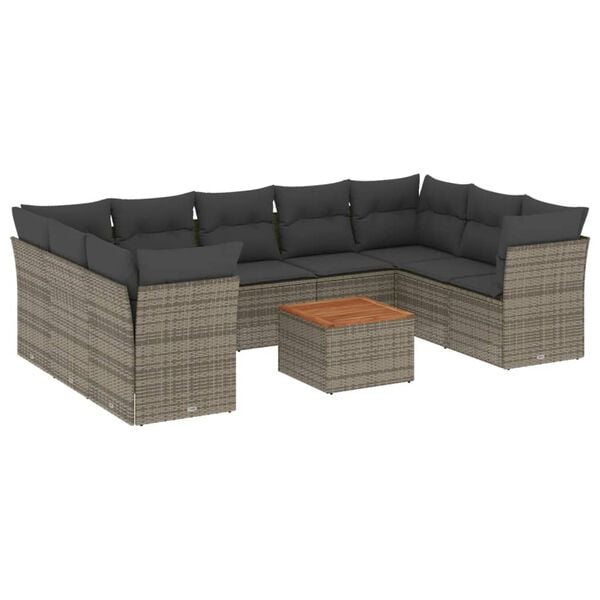 vidaXL Salon de jardin avec coussins 10 pcs gris r&eacute;sine tress&eacute;e