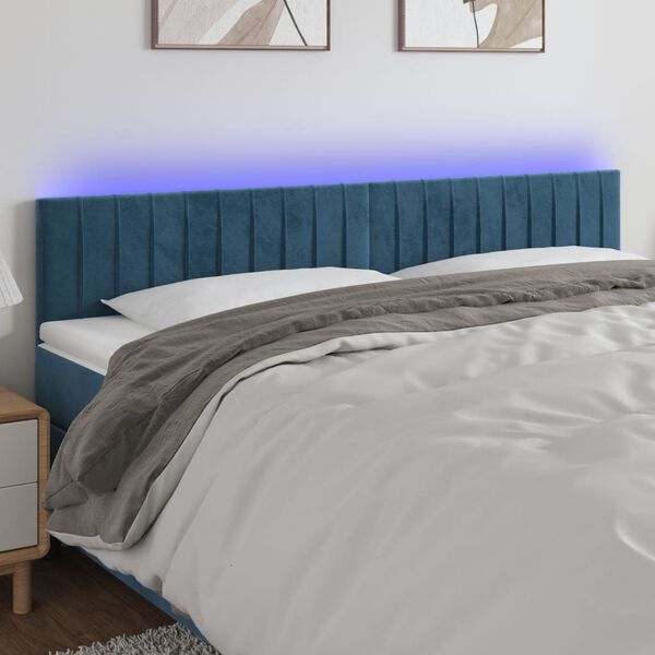 vidaXL T&ecirc;te de lit &agrave; LED Bleu fonc&eacute; 200x5x78/88 cm Velours