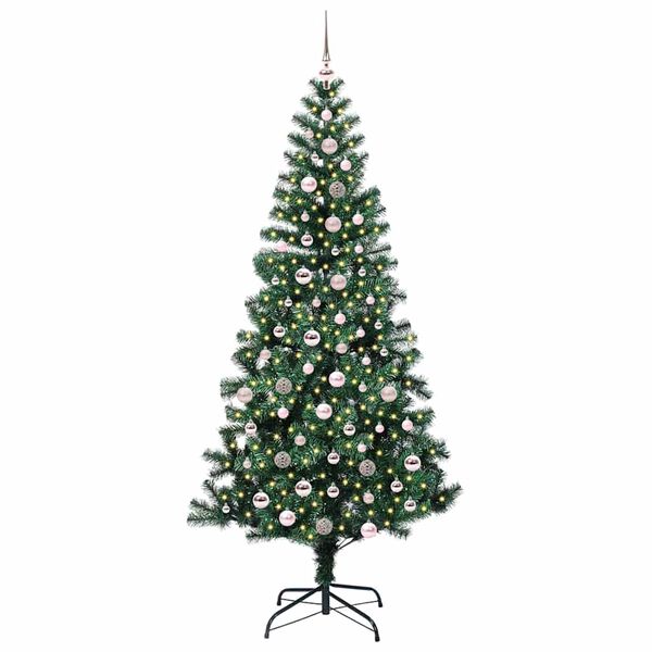 vidaXL Sapin de No&euml;l artificiel pr&eacute;-&eacute;clair&eacute; Vert 240 cm PVC et m&eacute;tal