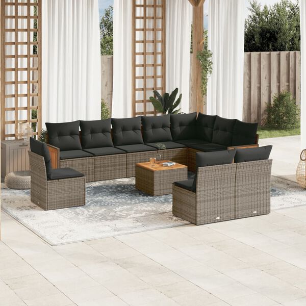vidaXL Salon de jardin 11 pcs avec coussins gris r&eacute;sine tress&eacute;e