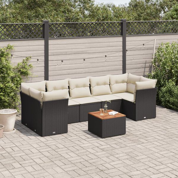 vidaXL Salon de jardin 8 pcs avec coussins noir r&eacute;sine tress&eacute;e