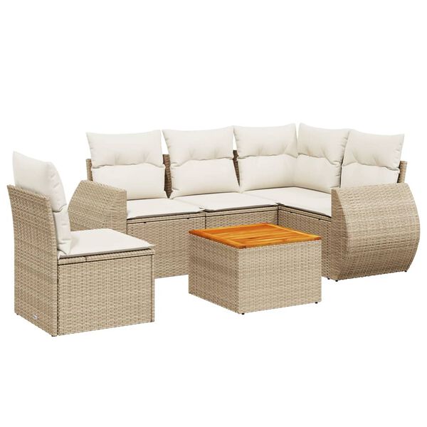 vidaXL Salon de jardin avec coussins 6 pcs beige r&eacute;sine tress&eacute;e