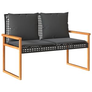vidaXL Banc de jardin avec coussin noir r&eacute;sine tress&eacute;e et acacia