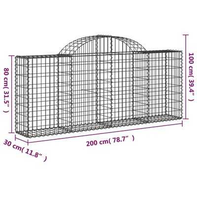 vidaXL Paniers à gabions arqués 25 pcs 200x30x80/100 cm Fer galvanisé