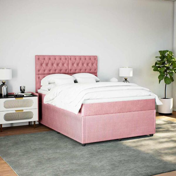 vidaXL Sommier &agrave; lattes de lit avec matelas Rose 160x200 cm Velours