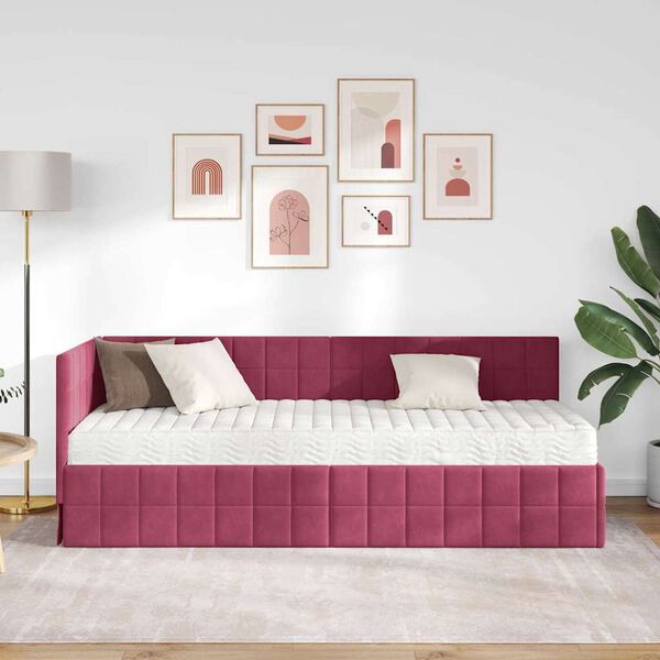 vidaXL Cadre de lit d'angle avec matelas 2 pcs Vert Velours