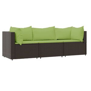 vidaXL Salon de jardin 3 pcs avec coussins marron r&eacute;sine tress&eacute;e