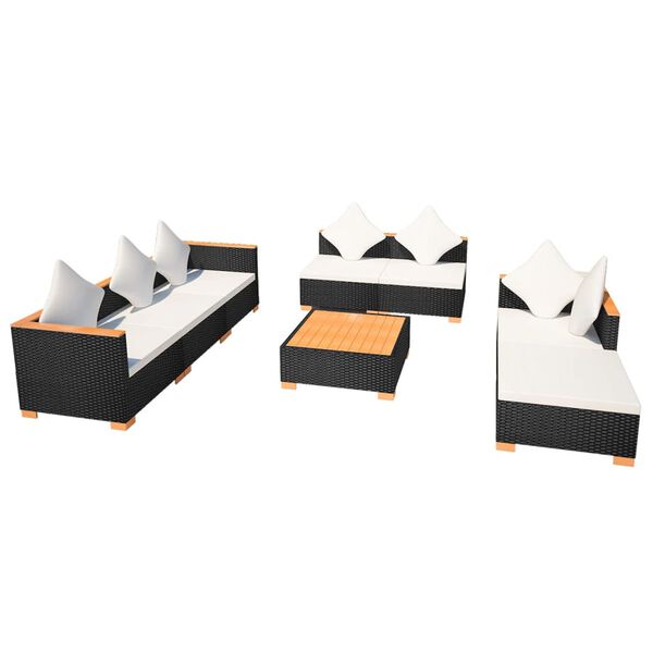 vidaXL Salon de jardin 8 pcs avec coussins r&eacute;sine tress&eacute;e noir
