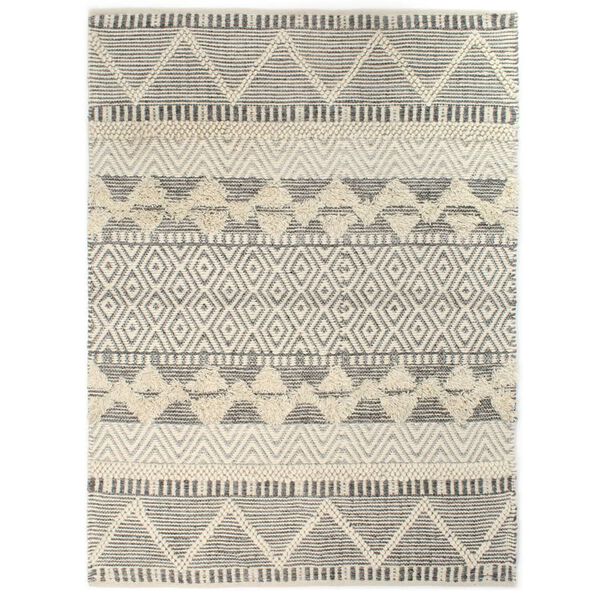 vidaXL Tapis Laine tiss&eacute;e &agrave; la main 120x170 cm Blanc/Gris/Noir/Marron