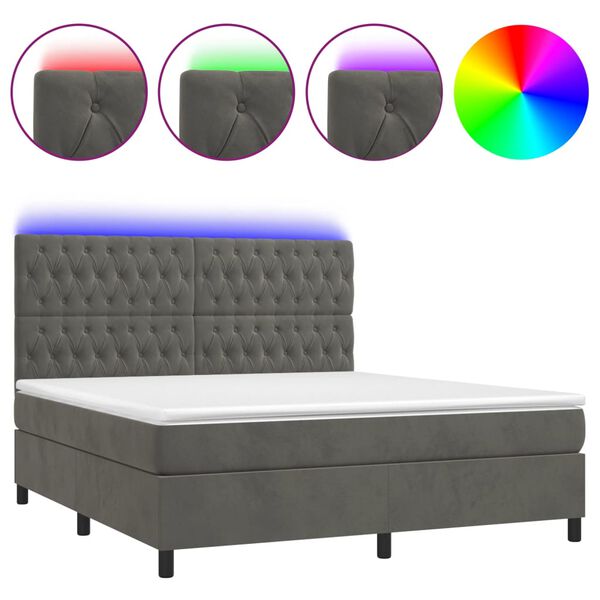 vidaXL Sommier &agrave; lattes de lit matelas et LED Gris fonc&eacute; 180x200 cm