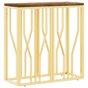 vidaXL Table console dor&eacute; acier inoxydable et bois massif r&eacute;cup&eacute;ration