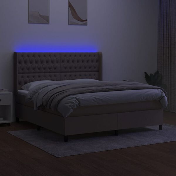 vidaXL Sommier &agrave; lattes de lit matelas et LED Taupe 180x200 cm Tissu