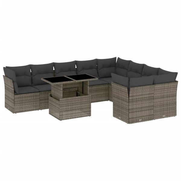 vidaXL Salon de jardin avec coussins 10 pcs gris r&eacute;sine tress&eacute;e