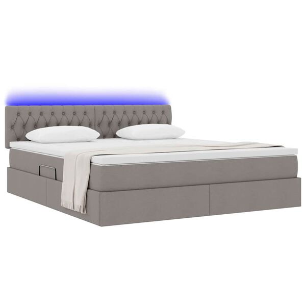 vidaXL Lit avec rangement et LED avec matelas Taupe 160 x 200 cm tissu
