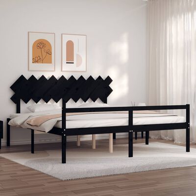 vidaXL Lit pour personne âgée tête de lit noir 200x200 cm bois massif