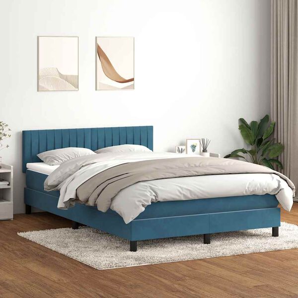 vidaXL Sommier &agrave; lattes de lit et matelas bleu fonc&eacute; 140x210cm velours