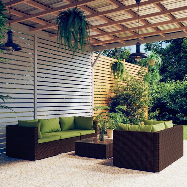 vidaXL Salon de jardin 6 pcs avec coussins Résine tressée Marron