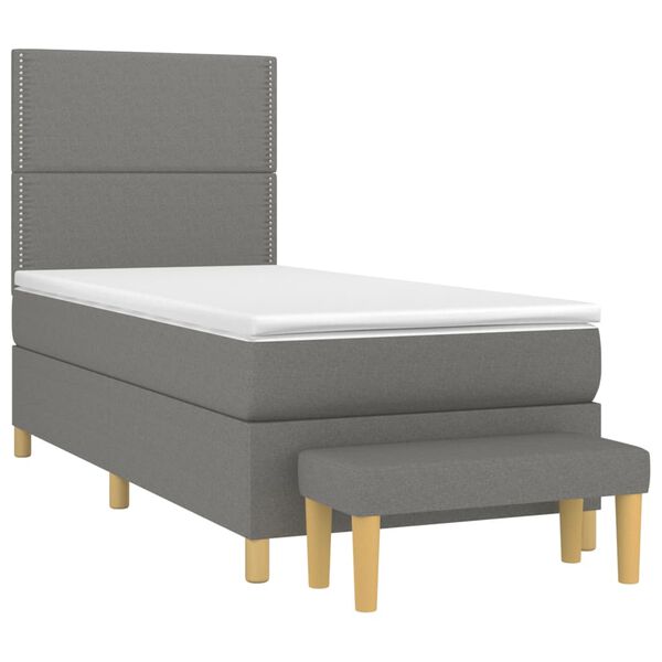 vidaXL Sommier &agrave; lattes de lit avec matelas Gris fonc&eacute; 90x200 cm Tissu