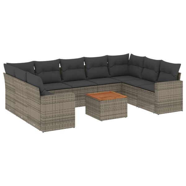 vidaXL Salon de jardin avec coussins 10 pcs gris r&eacute;sine tress&eacute;e