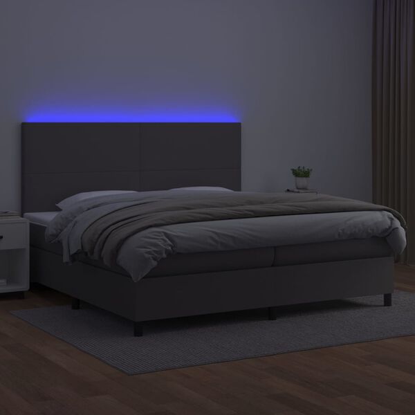 vidaXL Sommier &agrave; lattes de lit avec matelas et LED Gris 200x200 cm