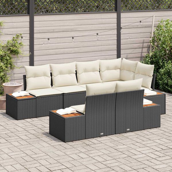 vidaXL Ensemble de canap&eacute; de jardin 7 pcs Noir et Cr&egrave;me Polyrotin