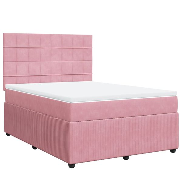 vidaXL Sommier &agrave; lattes de lit avec matelas Rose 140x200 cm Velours