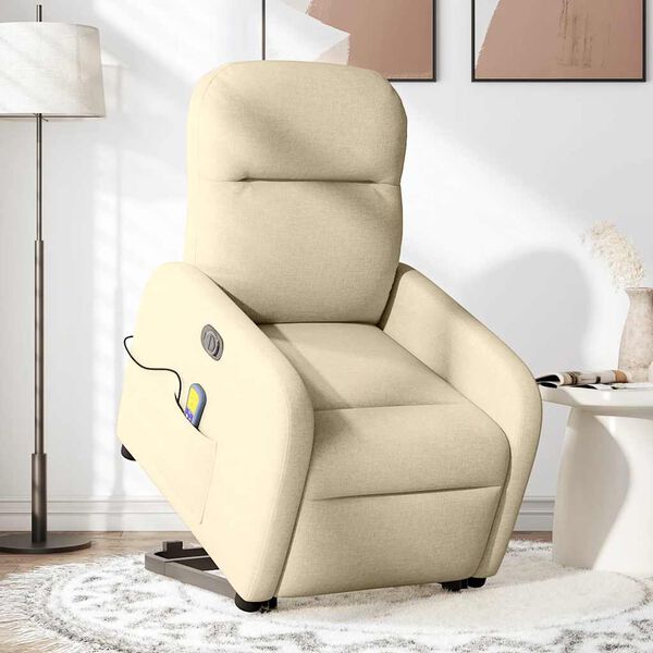 vidaXL Fauteuil inclinable de massage &eacute;lectrique Cr&egrave;me Tissu