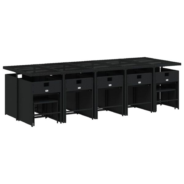 vidaXL Ensemble &agrave; manger de jardin 15 pcs coussins noir r&eacute;sine tress&eacute;e