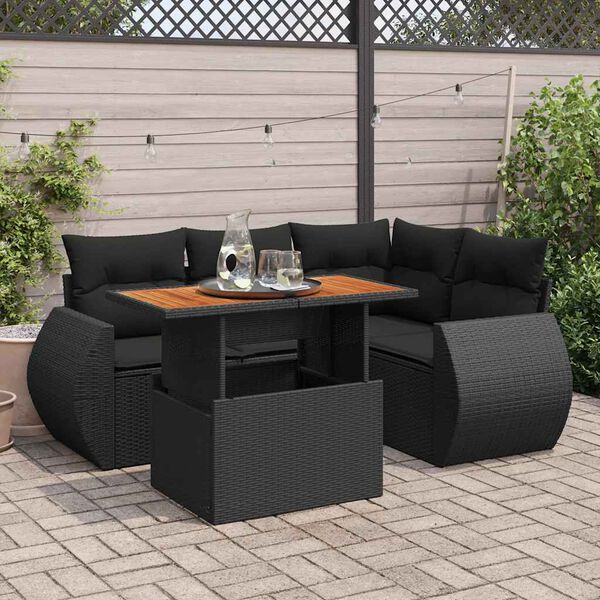 vidaXL Salon de jardin 5 pcs avec coussins noir r&eacute;sine tress&eacute;e