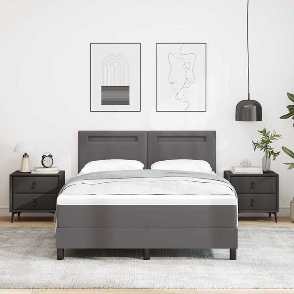 vidaXL Lit &agrave; ressorts avec matelas Gris 140 x 190 cm Simili cuir