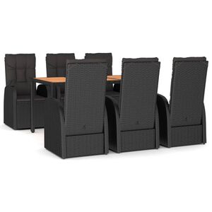vidaXL Ensemble &agrave; manger de jardin coussins 7pcs Noir R&eacute;sine tress&eacute;e