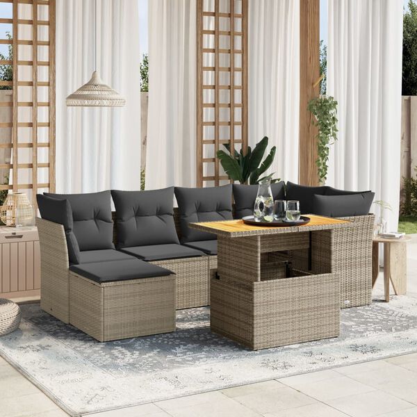 vidaXL Salon de jardin avec coussins 7 pcs gris r&eacute;sine tress&eacute;e