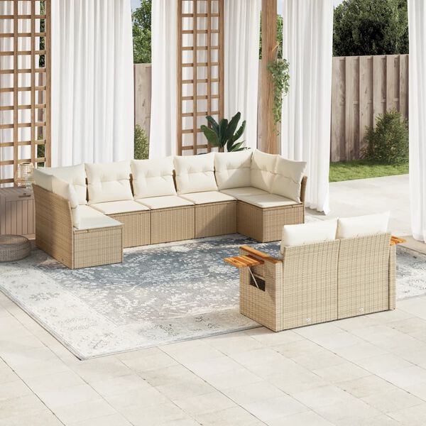 vidaXL Salon de jardin avec coussins 9 pcs beige r&eacute;sine tress&eacute;e