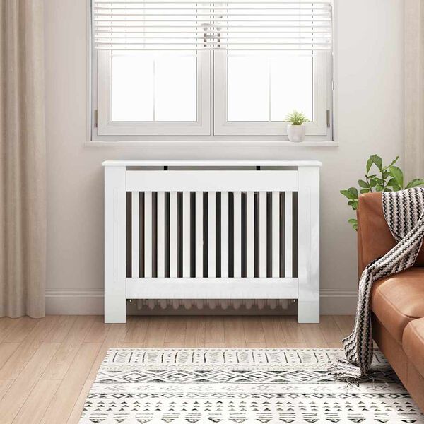 vidaXL Cache-Radiateur Blanc brillant 112 x 19 x 81,5 cm