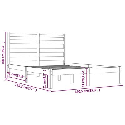 vidaXL Cadre de lit Noir Bois de pin massif 135x190 cm Double