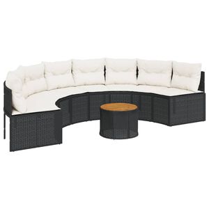 vidaXL Canap&eacute; de jardin table coussins demi-rond noir r&eacute;sine tress&eacute;e
