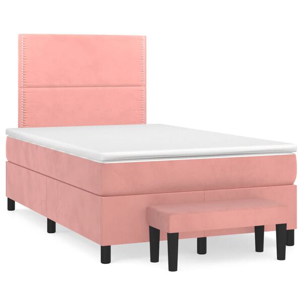 vidaXL Sommier &agrave; lattes de lit avec matelas Rose 120x200 cm Velours