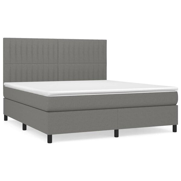 vidaXL Sommier &agrave; lattes de lit avec matelas Gris fonc&eacute; 160x200cm Tissu