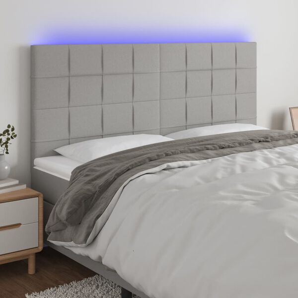 vidaXL T&ecirc;te de lit &agrave; LED Gris clair 160x5x118/128 cm Tissu