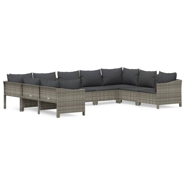 vidaXL Salon de jardin 9 pcs avec coussins Gris R&eacute;sine tress&eacute;e