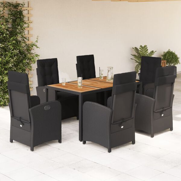 vidaXL Ensemble &agrave; manger de jardin coussins 7pcs Noir R&eacute;sine tress&eacute;e