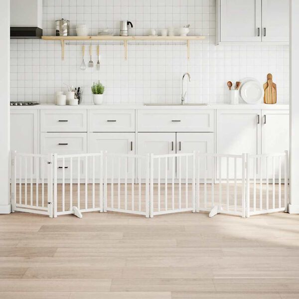 vidaXL Barri&egrave;re pour chiens avec porte 6 panneaux bois de sapin massif