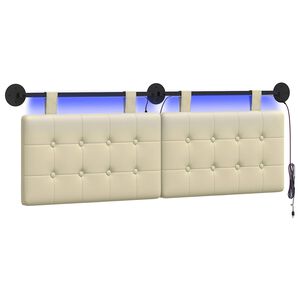 vidaXL T&ecirc;te de lit suspendue Avec lumi&egrave;re LED Cr&egrave;me Simili cuir