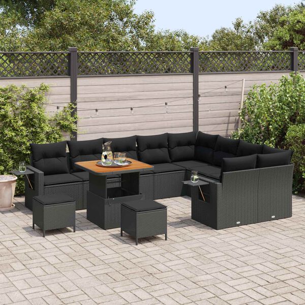 vidaXL Ensemble de canap&eacute; de jardin 12 pcs Noir polyrotin