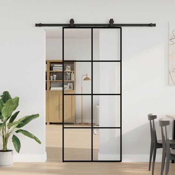 vidaXL Porte coulissante kit de quincaillerie noir 90x205 cm verre ESG